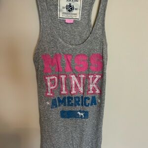 PINK Victoria's Secret Gray Tank Top with Pink and Blue Print